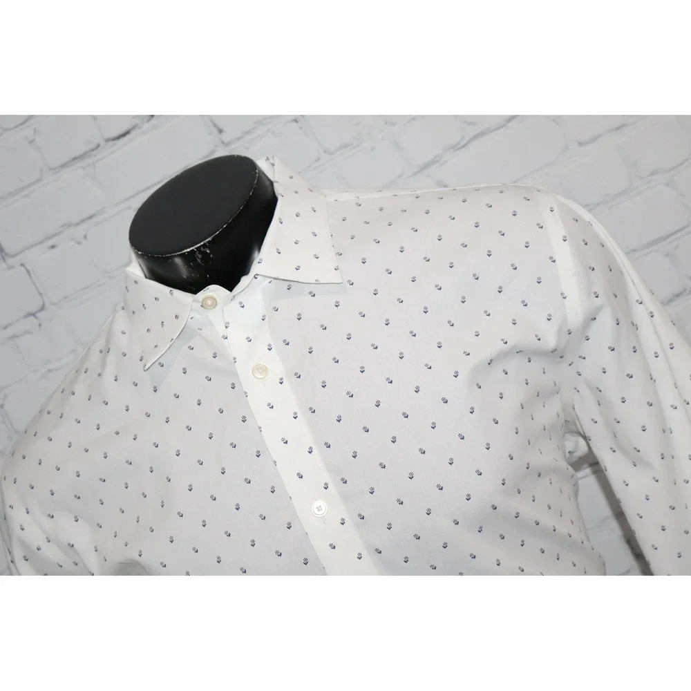 Banana Republic Dress Shirt Mens XL White Micro Floral Long Sleeve Standard Fit